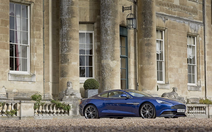 Aston Martin, สีน้ำเงิน, ล้อ, อาคาร, รถยนต์, Vanquish, มุมมองด้านข้าง, AM310, วอลล์เปเปอร์ HD