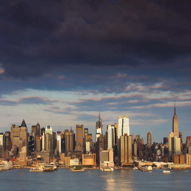 Puesta de sol en la gran ciudad, arquitectura, canon, canonef17‑40mmf / 4lusm, canoneos60d, paisaje urbano, puntos de referencia, newjersey, newyork, newyorkcity, fotografía, horizonte, weehawkennewjersey, Fondo de pantalla HD