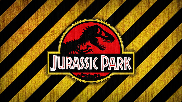 Jurassic Park, rouge, logo, noir, jaune, parc jurassique, os, Fond d'écran HD