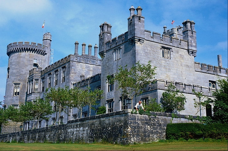 biało-brązowy budynek z betonu, zamek, zamek Dromoland, Irlandia, Tapety HD