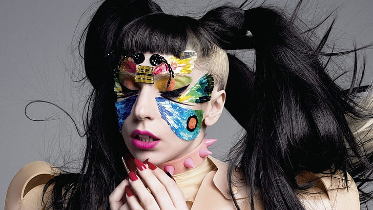 Lady Gaga Yüz Boyama, kadın bej gömlek, yüz boyama, gaga tarzı, HD masaüstü duvar kağıdı