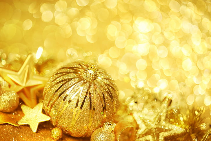 Vacaciones, Navidad, Adorno navideño, Bokeh, Adornos navideños, Dorado, Estrella, Fondo de pantalla HD
