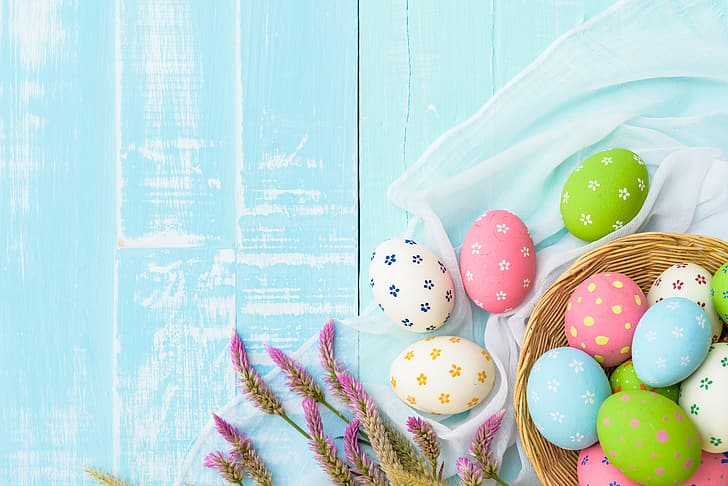 flowers, eggs, Easter, spring, decoration, pastel colors, HD wallpaper