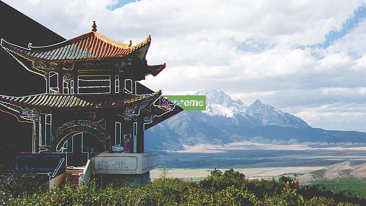 Schwarzweiss-konkretes Haus, Oberst, Natur, Landschaft, China, HD-Hintergrundbild