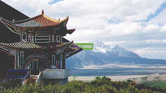 svartvitt betonghus, högsta, natur, landskap, Kina, HD tapet HD wallpaper
