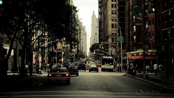 semáforos, ciudad de Nueva York, paisaje urbano, tráfico, Fondo de pantalla HD