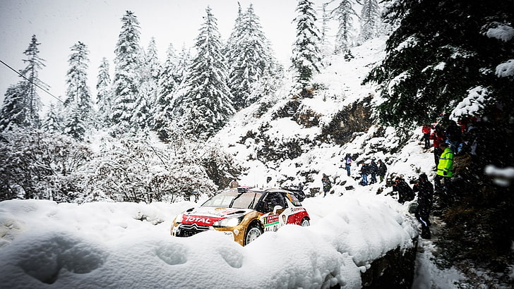 Rally, Citroën, wrc, Citroen DS3, vehículo, automóvil, invierno, nieve, Fondo de pantalla HD