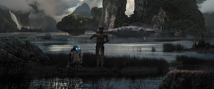Star Wars, R2-D2, Fan Art, Millennium Falcon, HD-Hintergrundbild