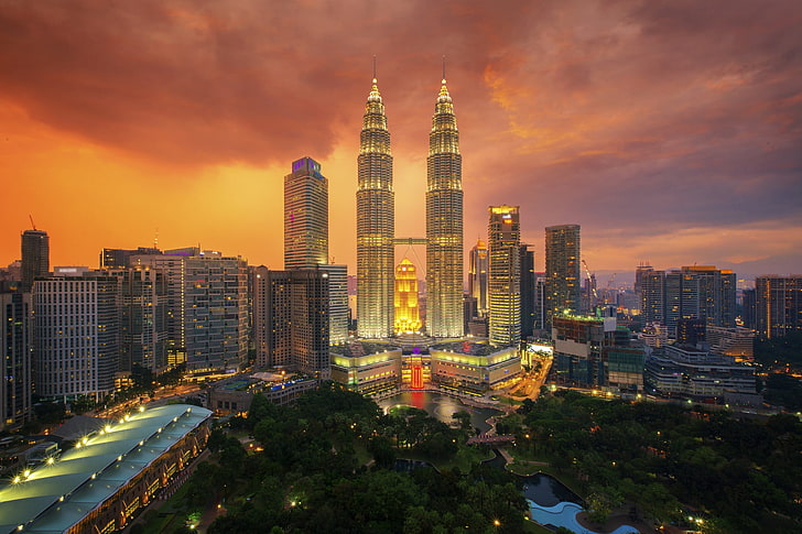 Gebäude, Stadt, Kuala, Lumpur, Malaysia, Nacht, Wolkenkratzer, HD-Hintergrundbild