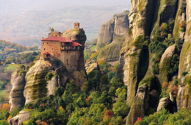 Religiöst, Meteora, Cliff, Grekland, kloster, HD tapet
