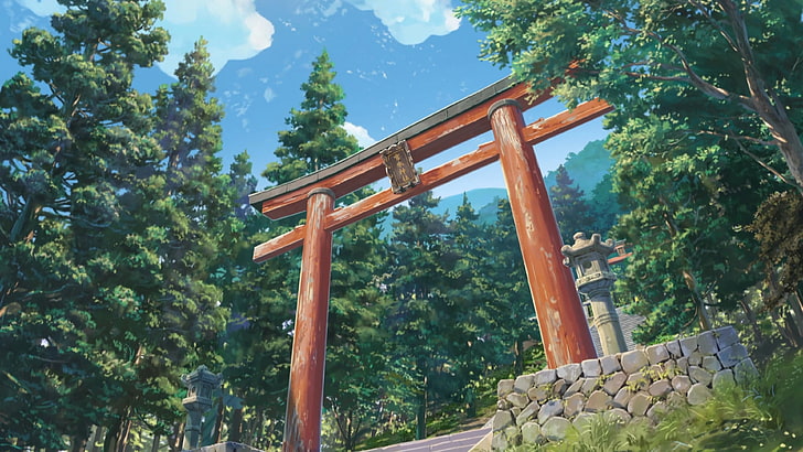 pintura de arco de madera marrón, Makoto Shinkai, Kimi no Na Wa, Fondo de pantalla HD