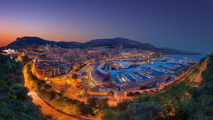 Princesa Monaco Monte Carlo Skyline At Night Yachts Port Panorama Ultra Hd papel de parede para celular e Tablet 3840 × 2160, HD papel de parede