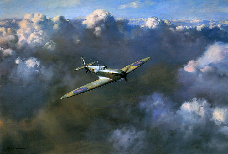 Spitfire Mki, supermarine, drawing, airplane, wwii, plane, classic, british, spitfire, antique, HD wallpaper