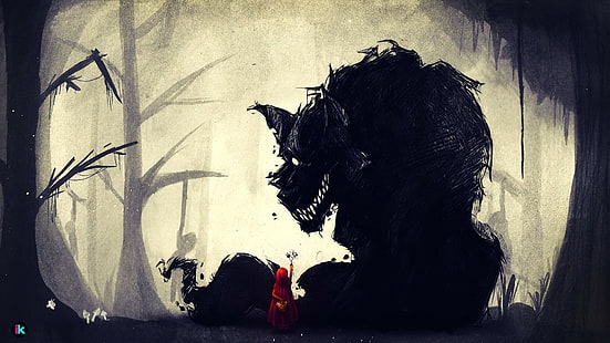 silhouette of monster illustration, wolf, Little Red Riding Hood, HD wallpaper HD wallpaper