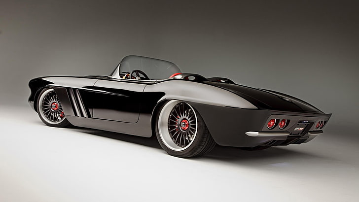 black convertible coupe, car, Corvette, vehicle, simple background, Chevrolet Corvette, Oldtimer, black cars, HD wallpaper