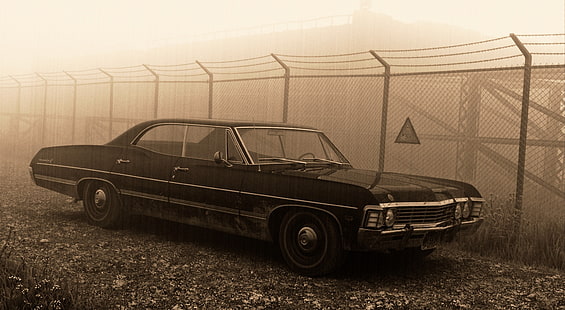 Chevrolet Impala, berlina nera, motori, auto d'epoca, chevrolet impala, 1967, berlina, Sfondo HD HD wallpaper