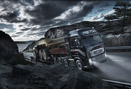black and white truck, volvo fn16 750, volvo fh, volvo fh16, HD wallpaper HD wallpaper