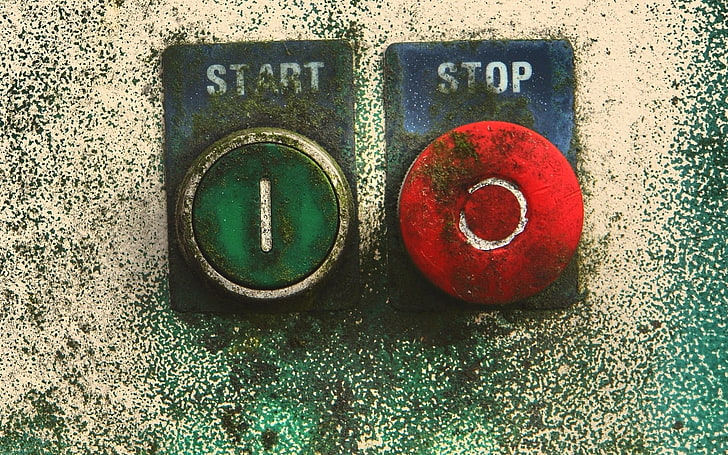 two red stop and green start buttons, stop, start, signs, buttons, green, red, HD wallpaper