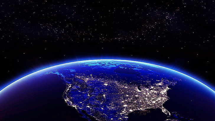 أرض أمريكا الشمالية في منظر ليلي من الفضاء 4K للجدران للهواتف المحمولة والأجهزة اللوحية وأجهزة الكمبيوتر المحمول 3840 × 2160، خلفية HD
