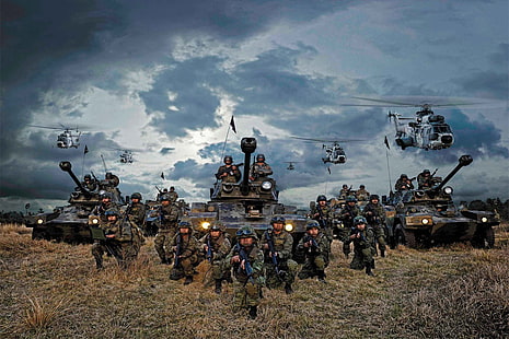 灰色軍用戦車、メキシコ、メキシコ軍、エジャーシトメキシカーノ、戦車、ヘリコプター、軍隊、男性、兵士、車両、男根のシンボル、 HDデスクトップの壁紙 HD wallpaper