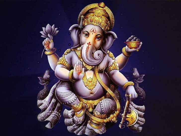 Господь Винаягар, иллюстрация индуистского бога Ганеша, Бог, Господь Ганеша, синий, Ганеша, Винаягар, HD обои