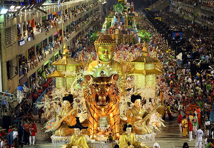 Carnaval de Rio, ailes, Brésil, Rio de Janeiro, 2015, jaune, Fond d'écran HD