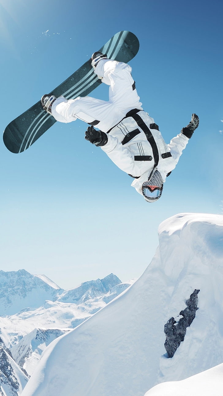 Extreme Snowboarding, niebiesko-biały snowboard, sport, deskorolka, snowboard, Tapety HD, tapety na telefon