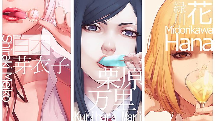 Anime-Mädchen, Shiraki Meiko, Midorikawa Hana, Kurihara Mari, Gefängnisschule, HD-Hintergrundbild