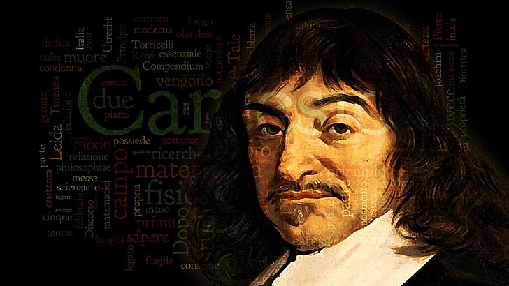 biało-czarny top damski w kwiaty, René Descartes, grafika, męska, typografia, Tapety HD