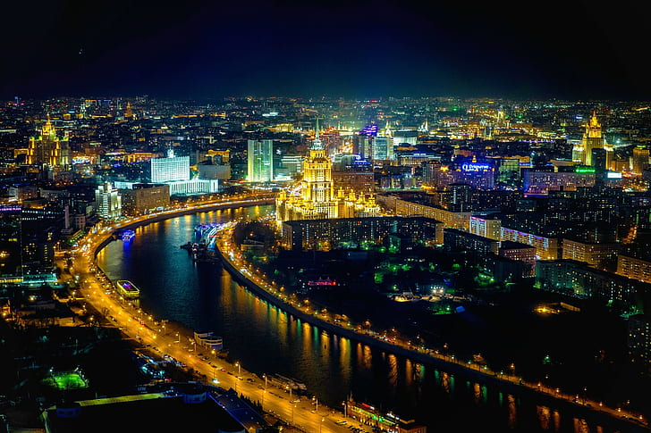 Moscou, la nuit, la ville, Moscou, la nuit, Fond d'écran HD