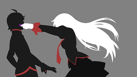 ilustração de personagem de anime preto e branco masculino e feminino, série Monogatari, Araragi Koyomi, vetores de anime, Senjougahara Hitagi, HD papel de parede HD wallpaper