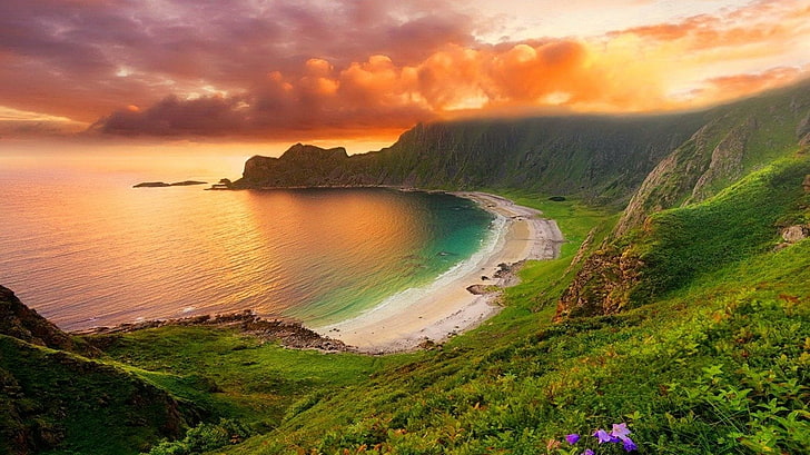 Bumi, Garis Pantai, Pantai, Matahari Terbenam, Wallpaper HD