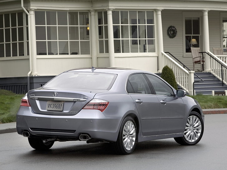 grey Mercedes-Benz sedan, acura, rl, 2010, gray metallic, rear view, style, car, house, grass, asphalt, HD wallpaper