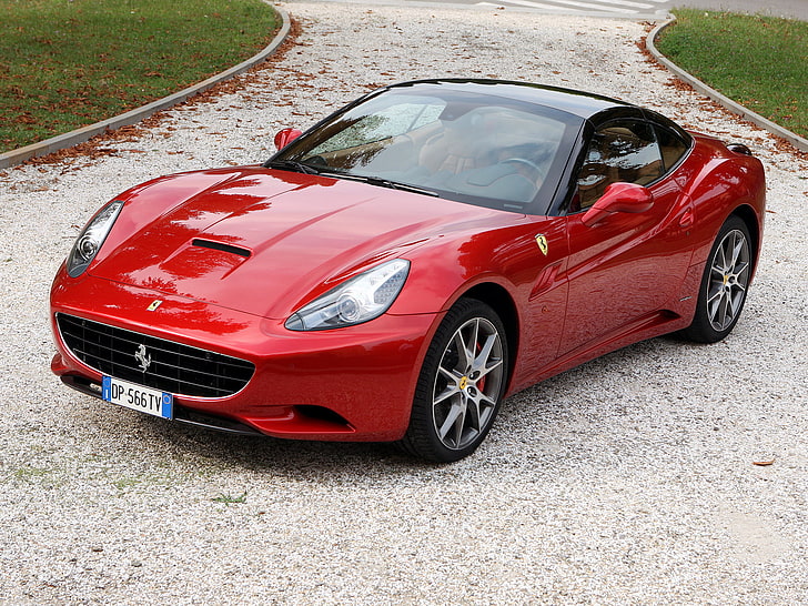 red Ferrari sports coupe, ferrari california, ferrari, red, side view, cars, HD wallpaper