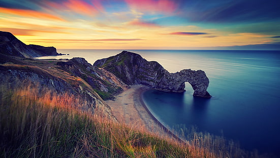 водоем, природа, пейзаж, Durdle Door, Англия, побережье, море, HD обои HD wallpaper