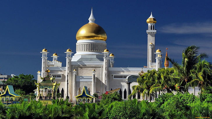 브루나이의 술탄의 수도에서 반다르 세리 베가 완의 술탄 오마르 알리 Saifuddin 모스크 이슬람 사원 바탕 화면 배경 화면 Hd 1920 × 1080, HD 배경 화면