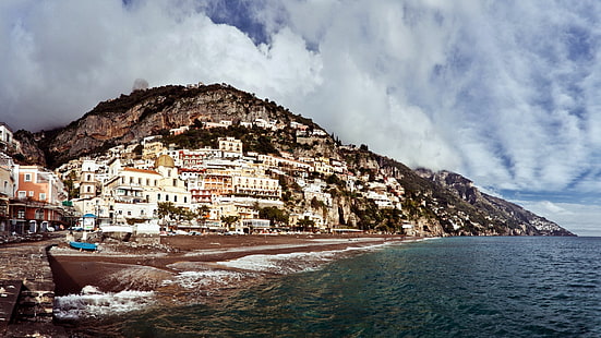 şehir, bina, deniz, Positano, İtalya, HD masaüstü duvar kağıdı HD wallpaper