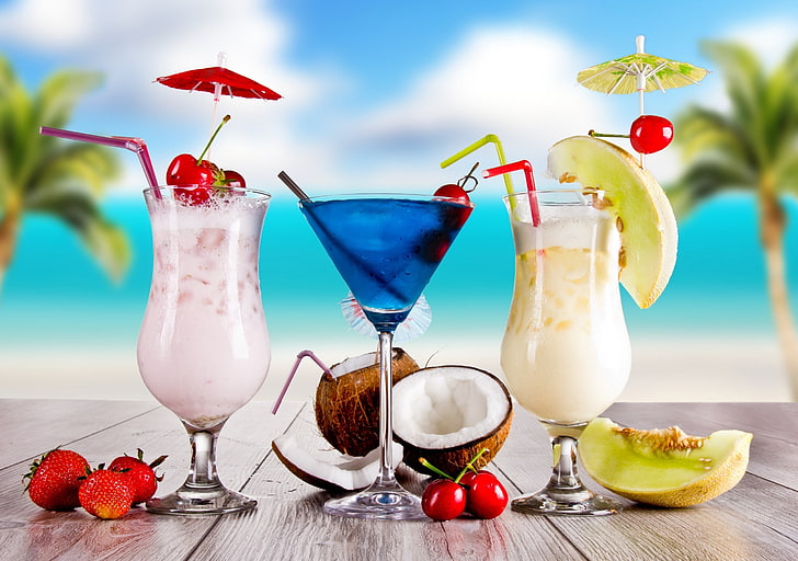 Cocktails, Obst, Erdbeeren, Kirschen, HD-Hintergrundbild