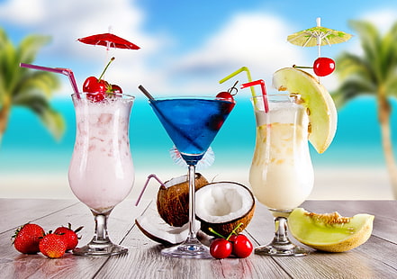 Cocktails, Obst, Erdbeeren, Kirschen, HD-Hintergrundbild HD wallpaper