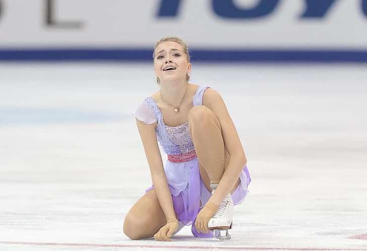 ice, figure skating, Russia, sitting, skater, Elena Radionova, HD wallpaper