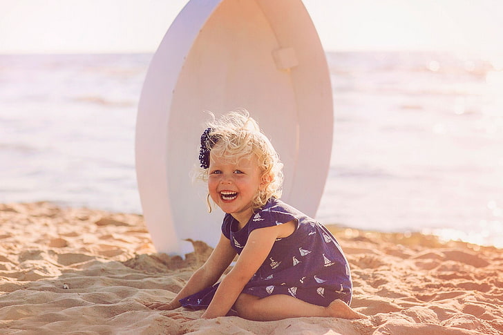 dzieci, śmiech, piasek, plaża, Tapety HD