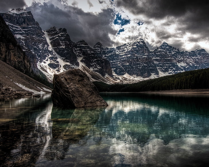 산 구름 풍경 자연 사진 캐나다 앨버타 시계 오렌지 hdr 사진 강 자연 호수 HD 아트, 구름, 산, HD 배경 화면