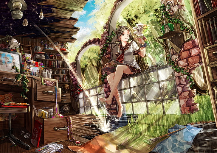 anime, gadis anime, seragam sekolah, karakter asli, gadis fantasi, Wallpaper HD