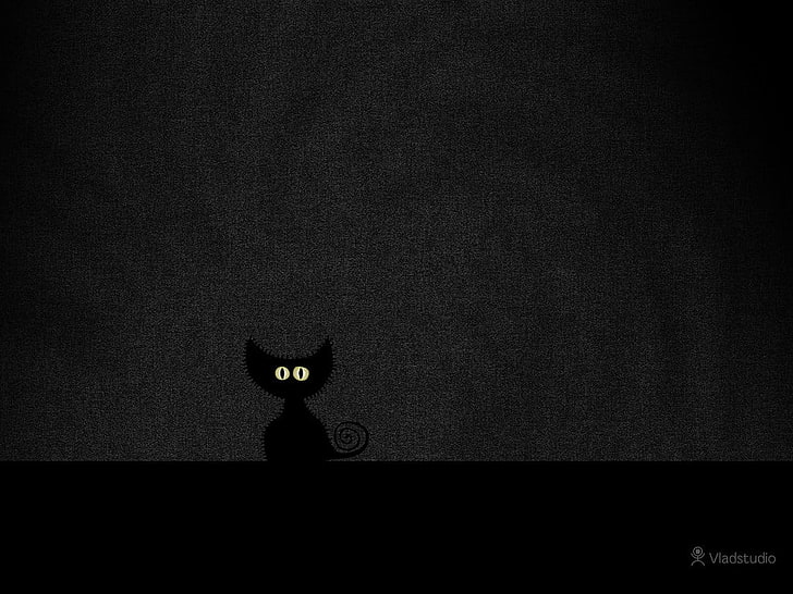 черная кошка, иллюстрация, Vladstudio, кот, темный фон, HD обои