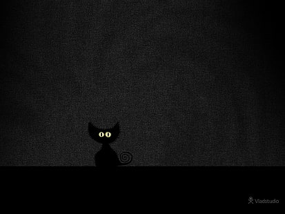 kara kedi illüstrasyon, Vladstudio, kedi, koyu arka plan, HD masaüstü duvar kağıdı HD wallpaper
