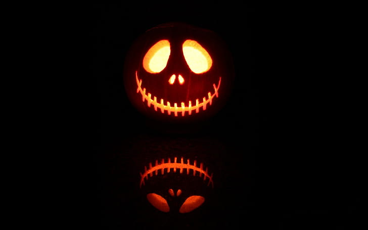 pumpkin, Jack Skellington, black background, Halloween, simple background, movies, The Nightmare Before Christmas, HD wallpaper