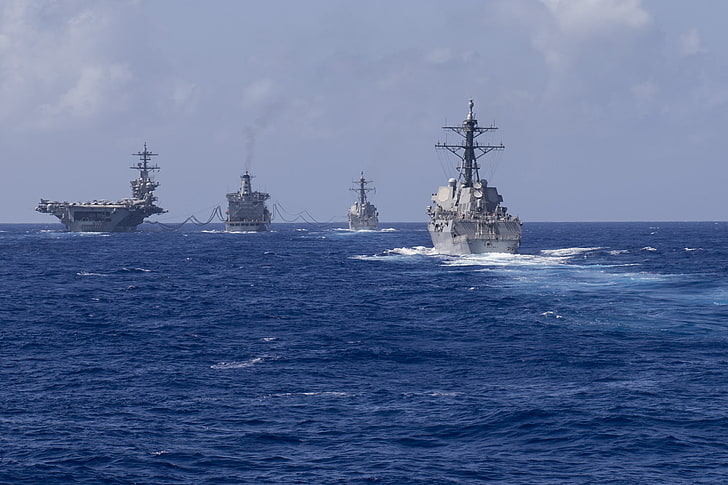 ВМС США, Carrier Strike Group, USS Halsey DDG-97, эсминец класса Арли Берк, заправка, HD обои