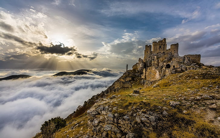 Reruntuhan Kastil, reruntuhan, benteng, batu, awan, pemandangan, Wallpaper HD
