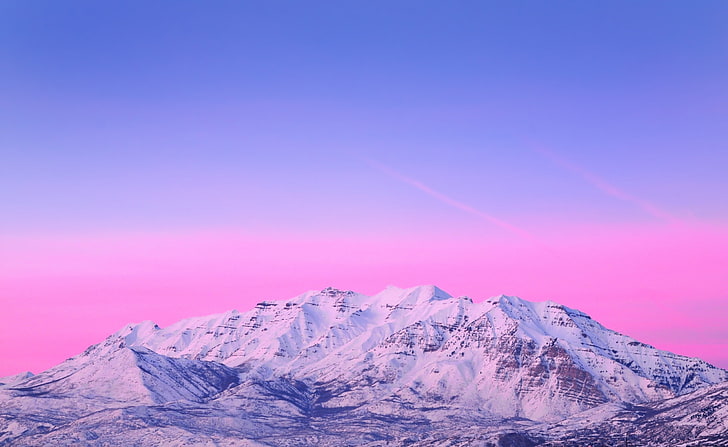 Monte Timpanogos Pink Sunset, montanha coberta por neve papel de parede, Estados Unidos, Utah, Monte, Pôr do sol, Rosa, Timpanogos, HD papel de parede