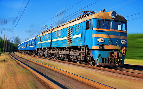 Old Blue Train, класически, реколта, жп гара, HD тапет HD wallpaper